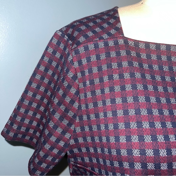 Ann Taylor XL Plaid Square Neck Peplum Top Short Sleeve Women's - Picture 6 of 8